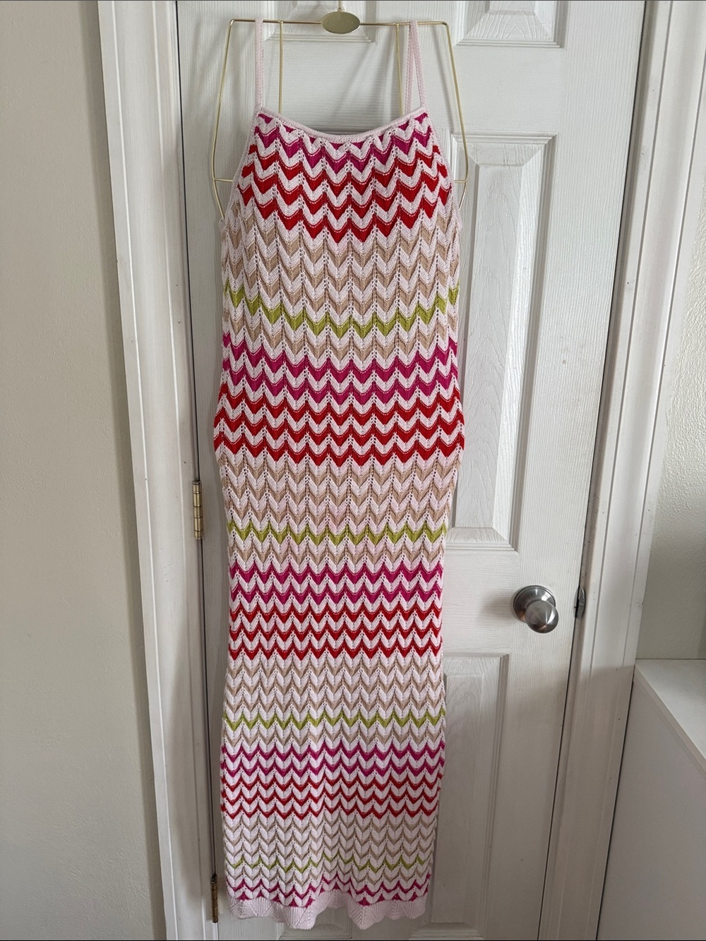 Rachel Zoe Pink Pink, Green, Cream Chevron Knit Maxi Dress